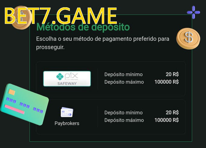 O cassino BET7.GAMEbet oferece uma grande variedade de métodos de pagamento